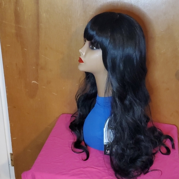Long Black Wig With Bang And Ponytail Wrap - Picture 6 of 6